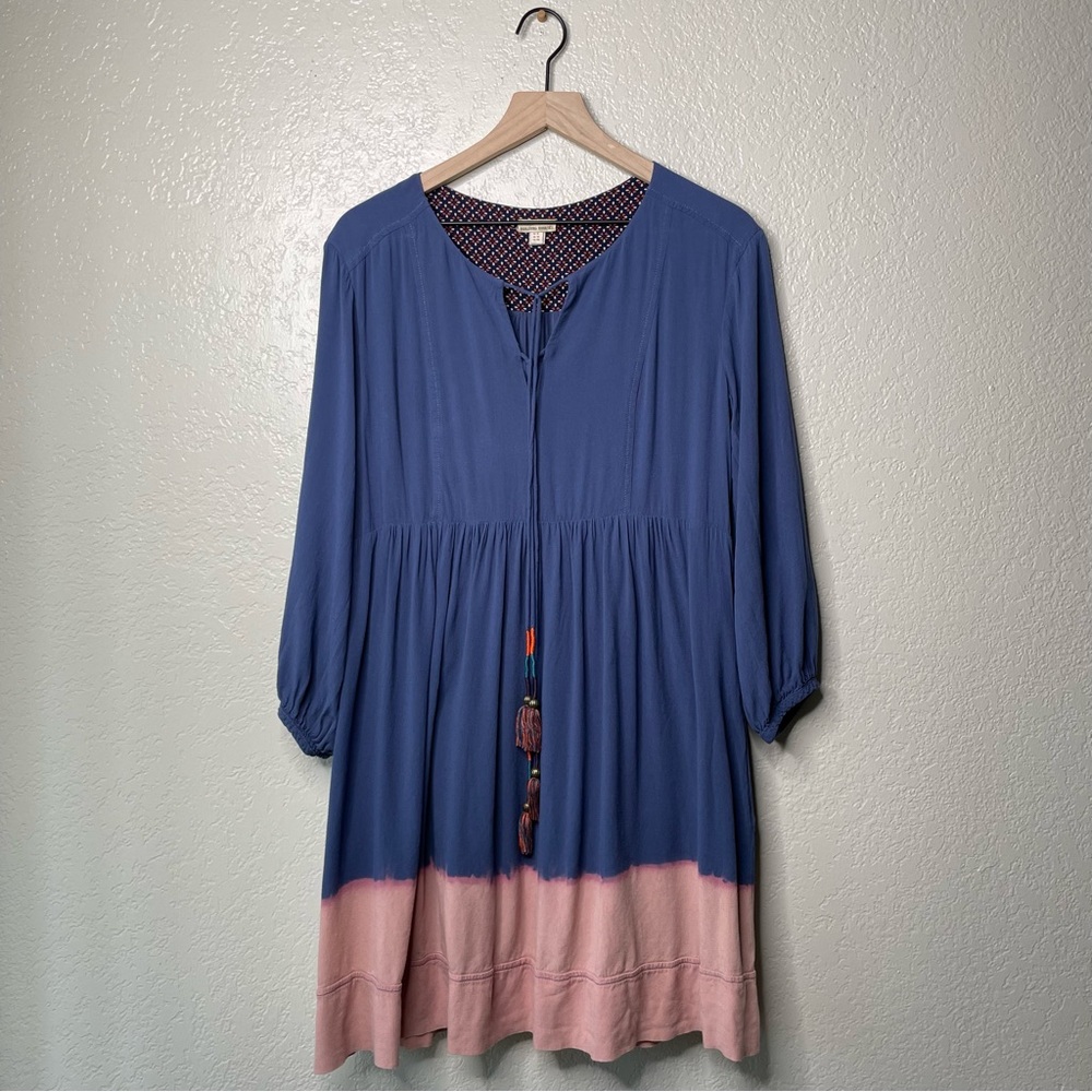Holding Horses Anthropologie Blue Pink Dip Dye Ombré Tassel Peasant Dress - Picture 3 of 13